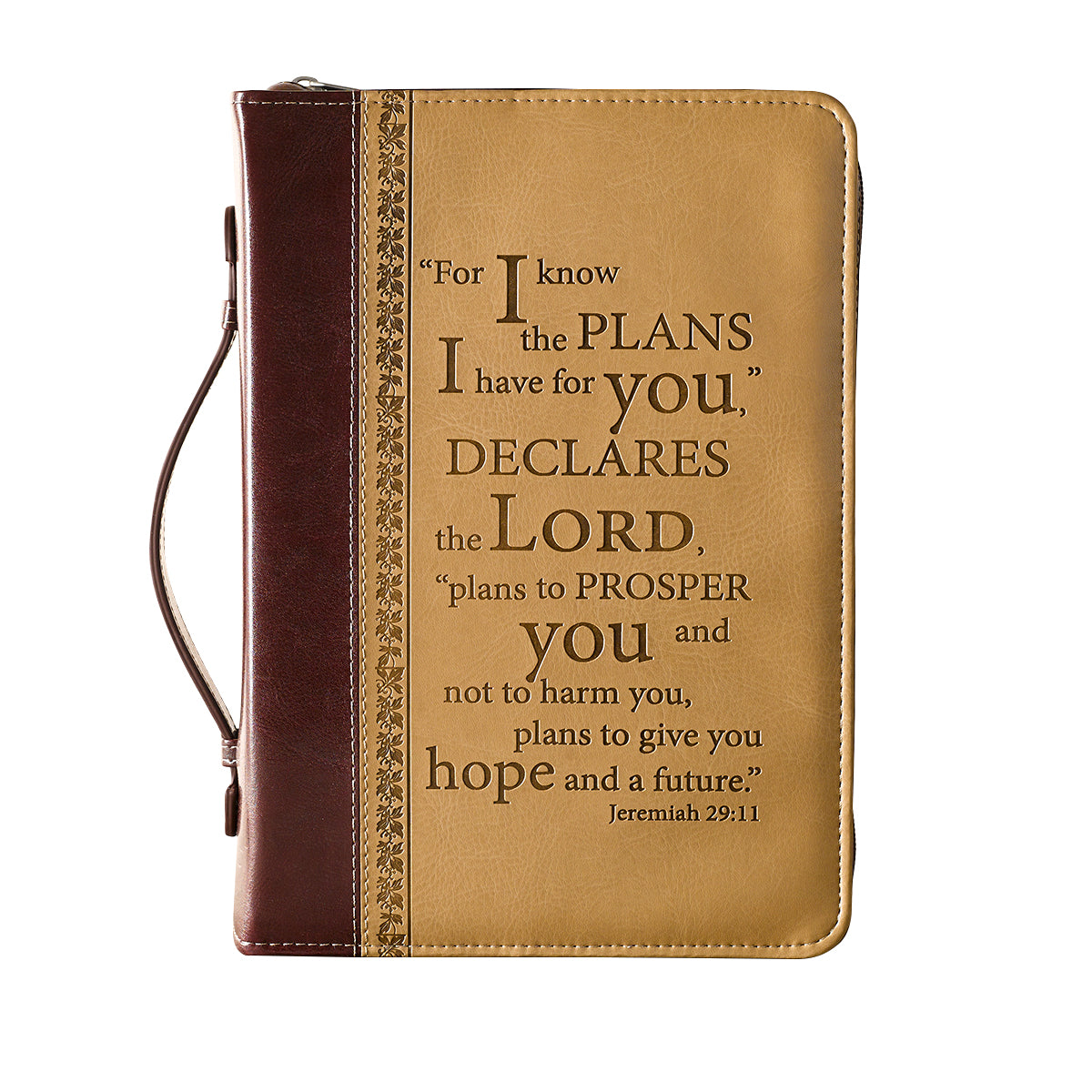 I Know the Plans Two-tone Brown Faux Leather Classic Bible Cover - Jeremiah 29:11 - The Christian Gift Company