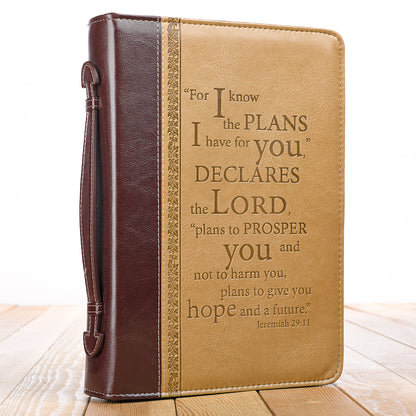 I Know the Plans Two-tone Brown Faux Leather Classic Bible Cover - Jeremiah 29:11 - The Christian Gift Company