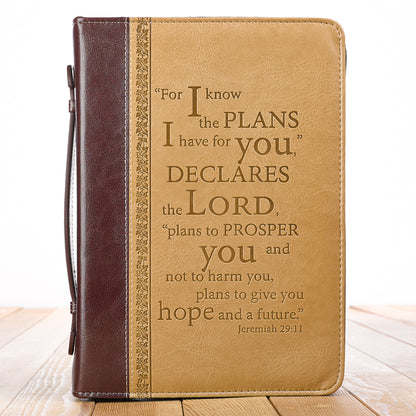 I Know the Plans Two-tone Brown Faux Leather Classic Bible Cover - Jeremiah 29:11 - The Christian Gift Company