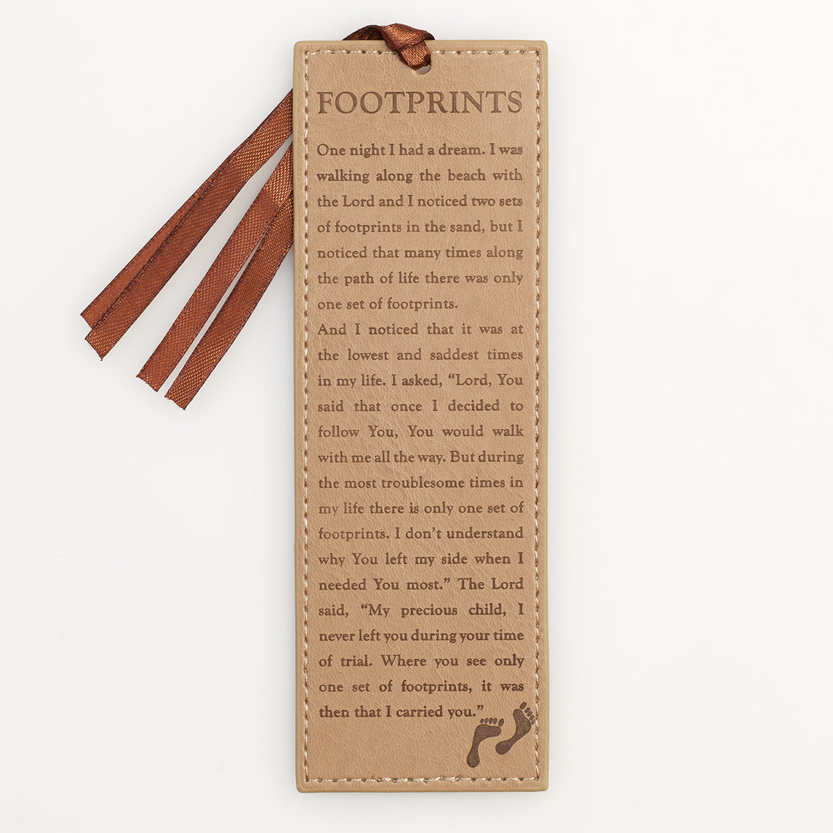 Footprints Tan Faux Leather Bookmark - The Christian Gift Company