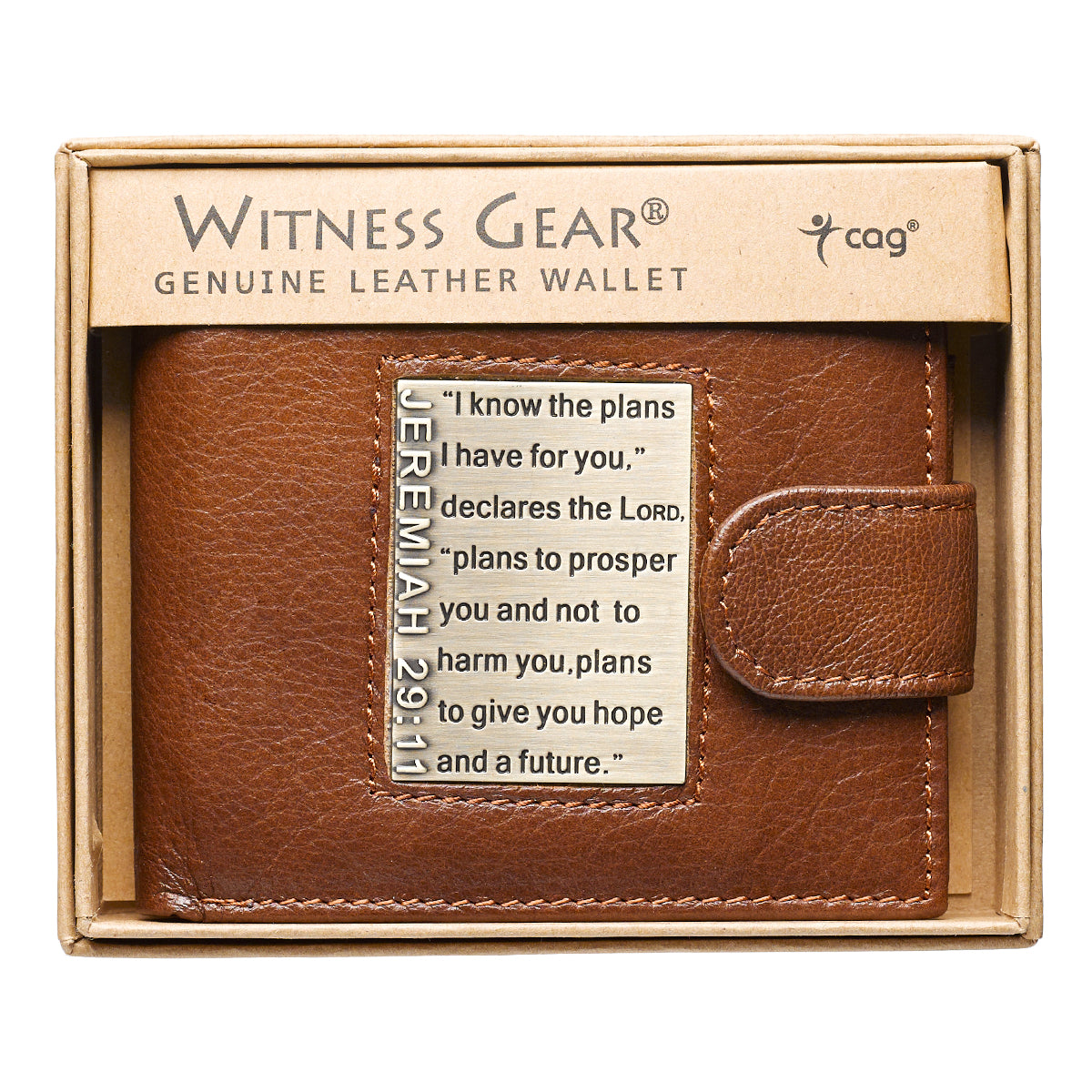 I Know the Plans Timber Spice Brown Genuine Leather Wallet with Brass Inlay - Jeremiah 29:11 - The Christian Gift Company