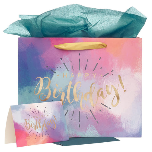 Happy Birthday Multicoloured Large Gift Bag Set with Card and Tissue Paper - The Christian Gift Company