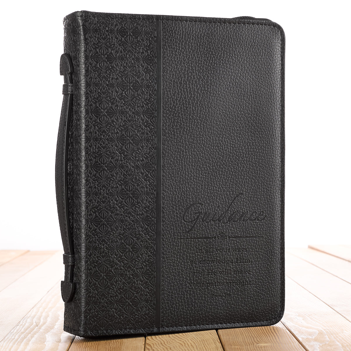 Guidance Black Faux Leather Classic Bible Cover - Proverbs 3:6 - The Christian Gift Company