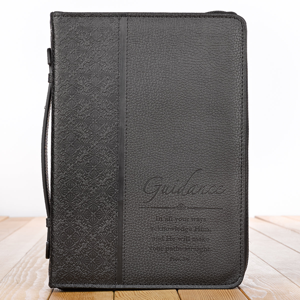 Guidance Black Faux Leather Classic Bible Cover - Proverbs 3:6 - The Christian Gift Company