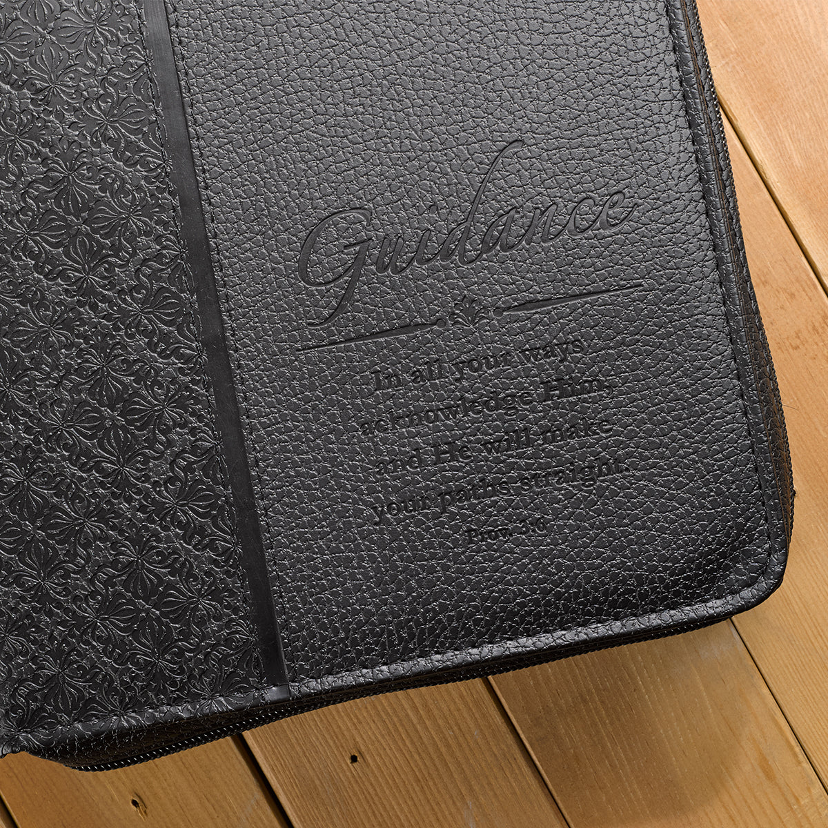 Guidance Black Faux Leather Classic Bible Cover - Proverbs 3:6 - The Christian Gift Company