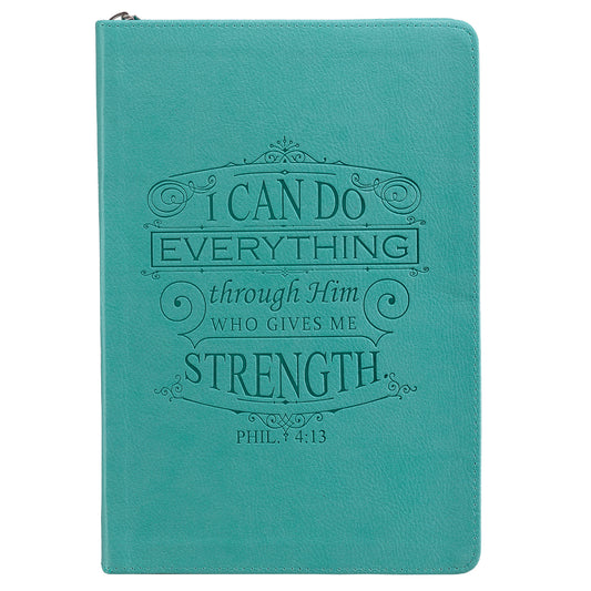 I Can Do Everything Zipped Faux Leather Journal In Turquoise - Philippians 4:13 - The Christian Gift Company