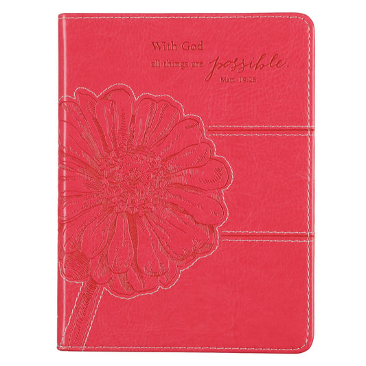 With God All Things Are Possible Fuchsia Pink Faux Leather Handy-sized Journal - Matthew 19:26 - The Christian Gift Company