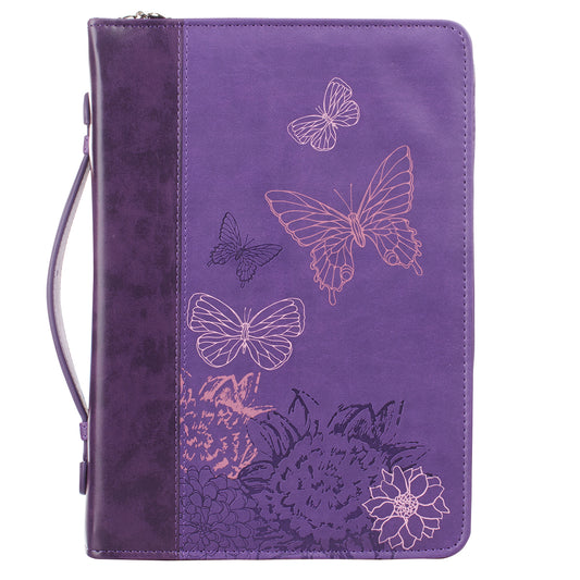 New Creation Purple Butterflies Faux Leather Fashion Bible Cover - 2 Corinthians 5:17 - The Christian Gift Company