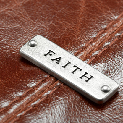 Faith Brown Faux Leather Bible Cover with Badge - The Christian Gift Company