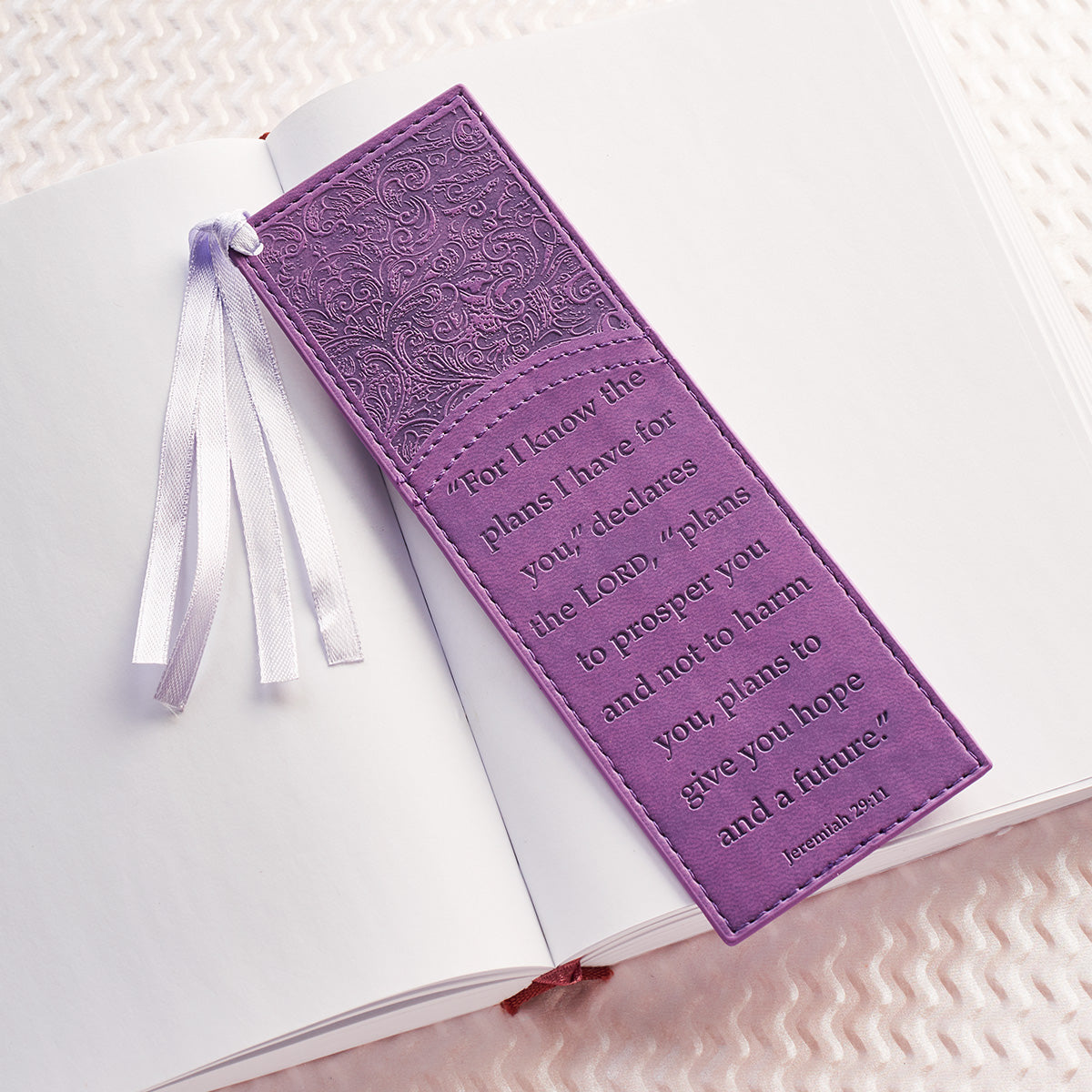 For I Know the Plans Purple Faux Leather Bookmark - Jeremiah 29:11 - The Christian Gift Company