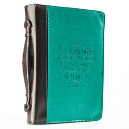 I Can Do Everything Turquoise & Brown Faux Leather Fashion Bible Cover - Philippians 4:13 - The Christian Gift Company