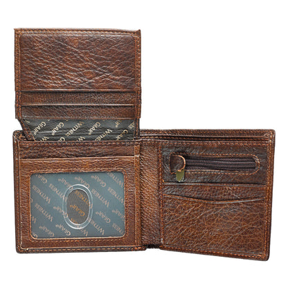 Strong and Courageous Two-tone Brown Full Grain Leather Wallet - Joshua 1:9 - The Christian Gift Company