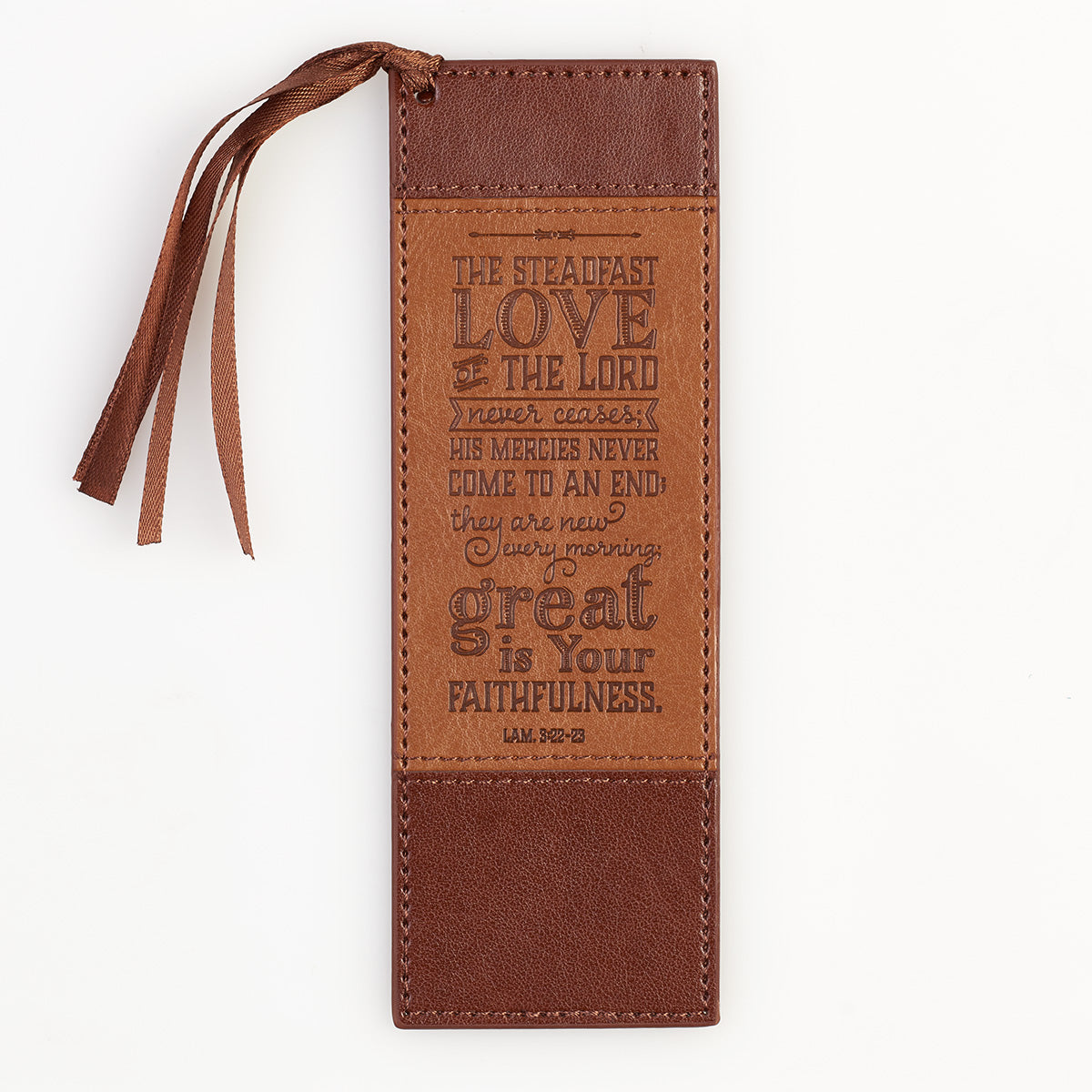 Steadfast Love of The LORD Brown Two-tone Faux Leather Bookmark - Lamentations 3:22-23 - The Christian Gift Company