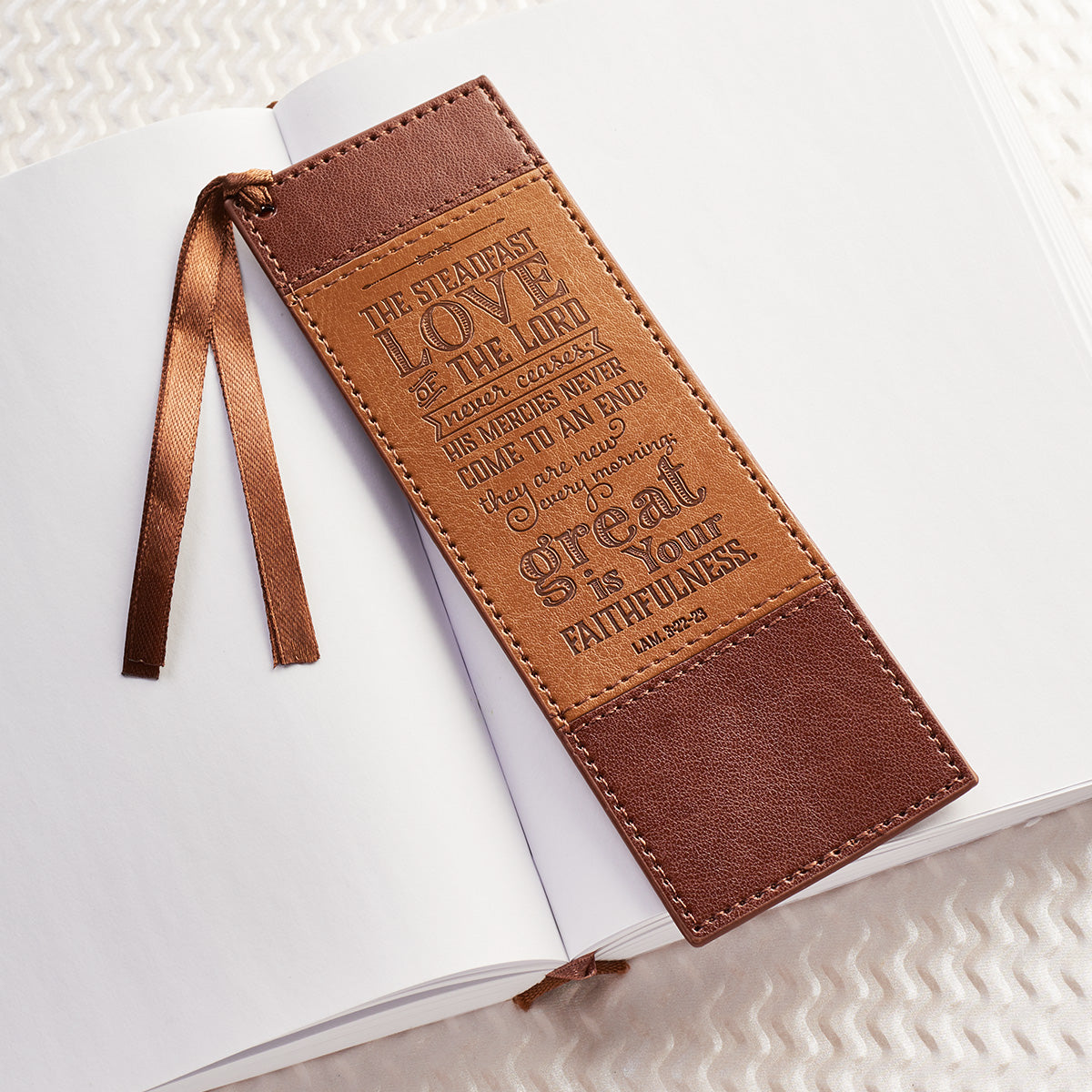 Steadfast Love of The LORD Brown Two-tone Faux Leather Bookmark - Lamentations 3:22-23 - The Christian Gift Company