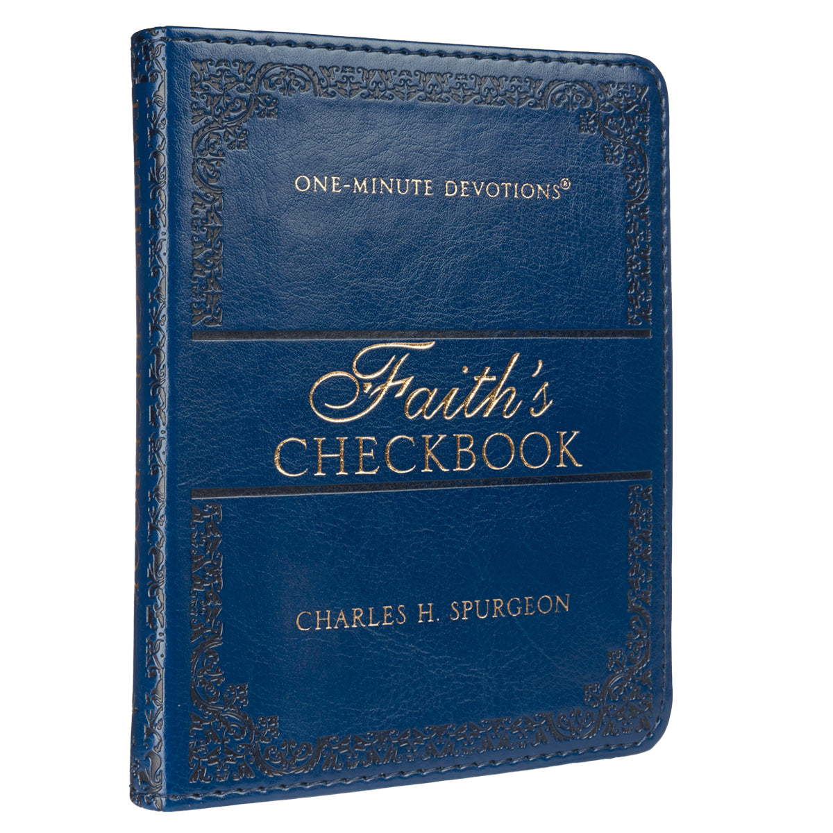 Faith's Checkbook Navy Blue Faux Leather One-Minute Devotions - The Christian Gift Company