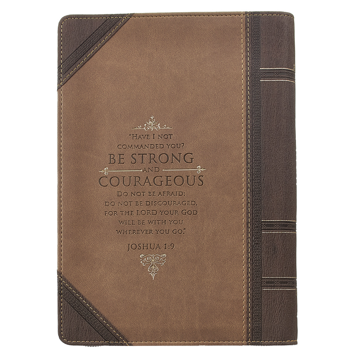 Strong and Courageous Antiqued Zipped Classic Faux Leather Journal - Joshua 1:9 - The Christian Gift Company