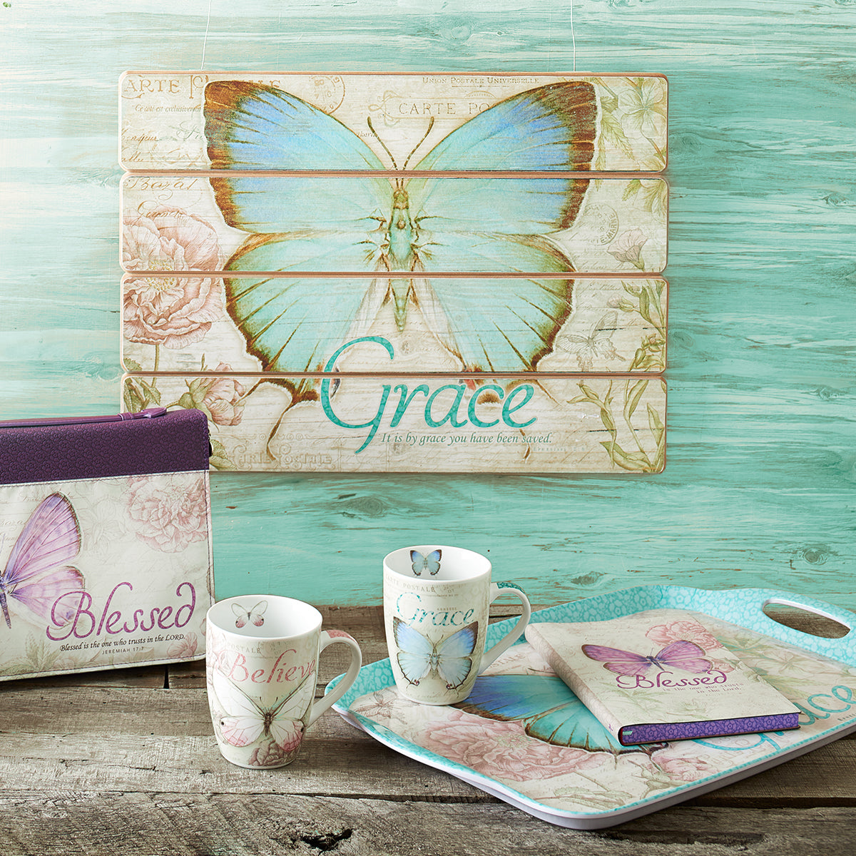 Butterfly Blessings 'Grace' Wall Plaque - Ephesians 2:8 - The Christian Gift Company