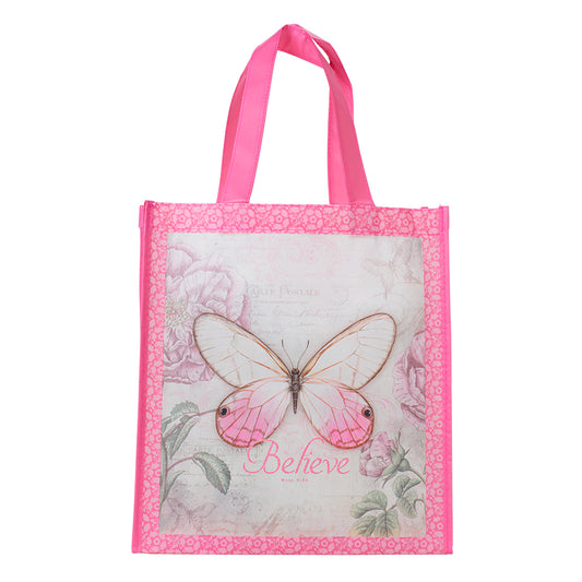 Believe Pink Butterfly Shopping Bag - The Christian Gift Company