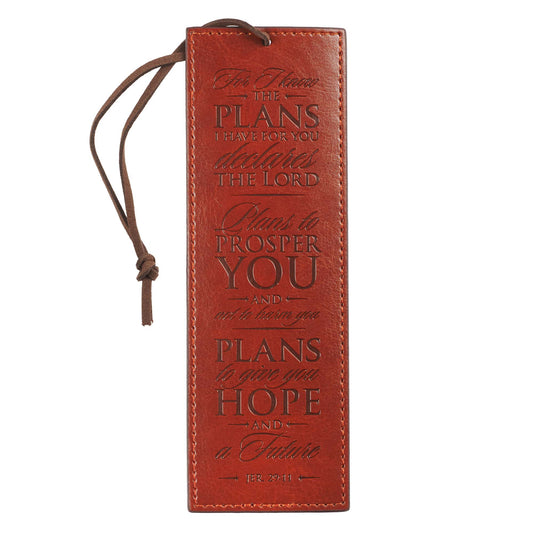 For I Know The Plans Brown Faux Leather Bookmark - Jeremiah 29:11 - The Christian Gift Company
