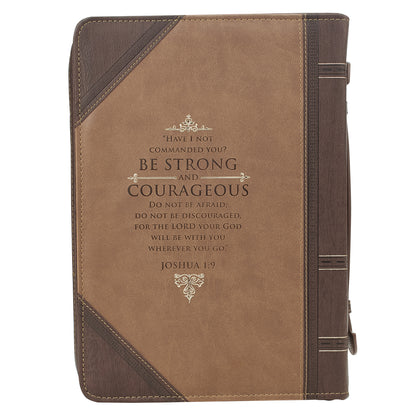 Be Strong and Courageous Portfolio Design Faux Leather Classic Bible Cover - Joshua 1:9 - The Christian Gift Company