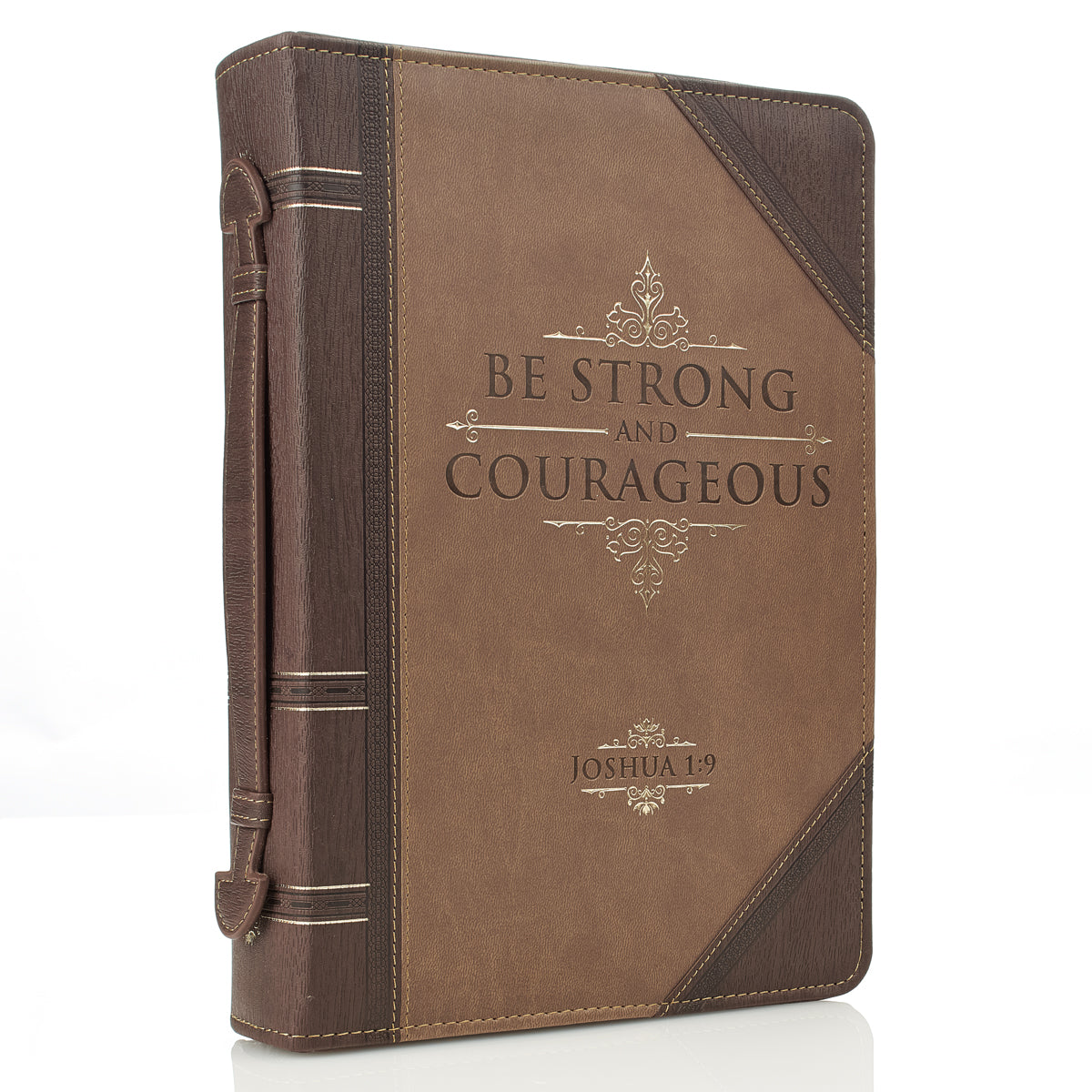 Be Strong and Courageous Portfolio Design Faux Leather Classic Bible Cover - Joshua 1:9 - The Christian Gift Company