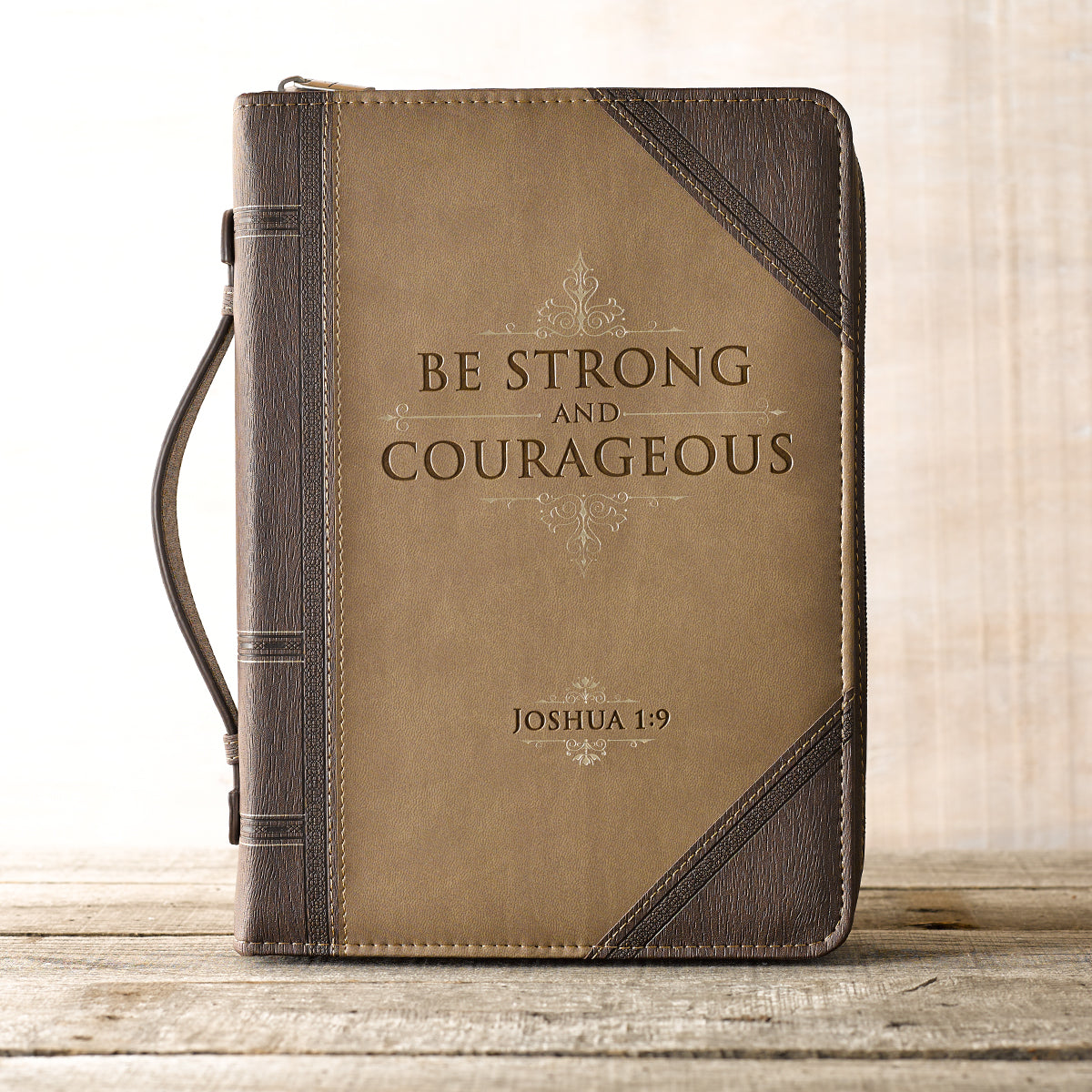 Be Strong and Courageous Portfolio Design Faux Leather Classic Bible Cover - Joshua 1:9 - The Christian Gift Company