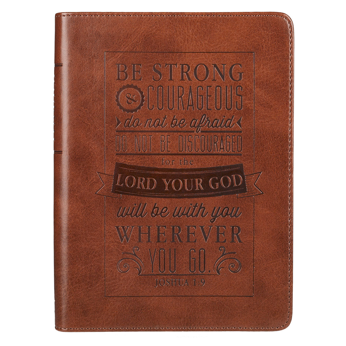 Be Strong and Courageous Saddle Tan Handy-sized Faux Leather Journal - Joshua 1:9 - The Christian Gift Company