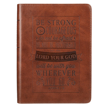 Be Strong and Courageous Saddle Tan Handy-sized Faux Leather Journal - Joshua 1:9 - The Christian Gift Company