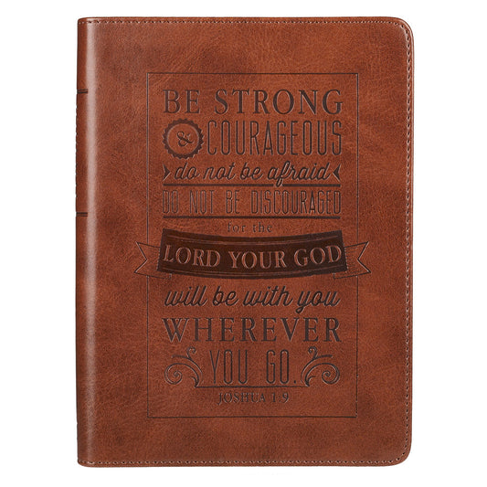Be Strong and Courageous Saddle Tan Handy-sized Faux Leather Journal - Joshua 1:9 - The Christian Gift Company