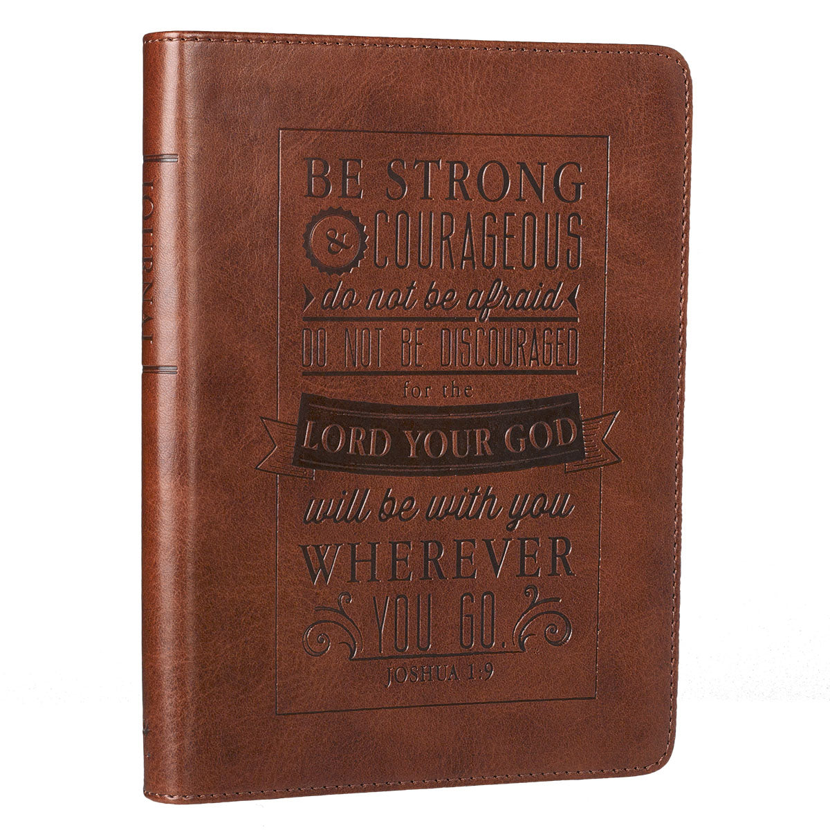 Be Strong and Courageous Saddle Tan Handy-sized Faux Leather Journal - Joshua 1:9 - The Christian Gift Company