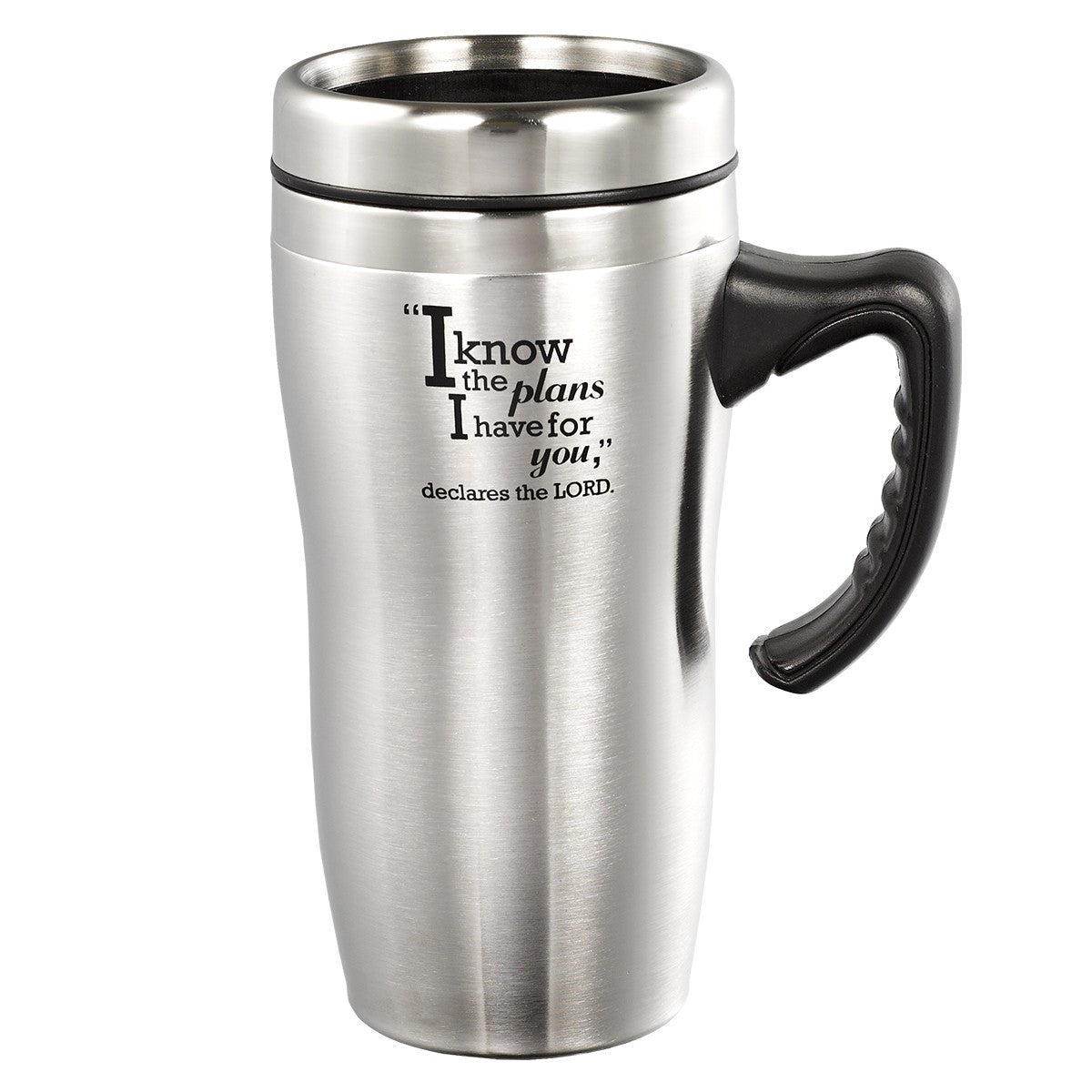 I know the Plans Stainless Steel Travel Mug With Handle - Jeremiah 29:11 - The Christian Gift Company