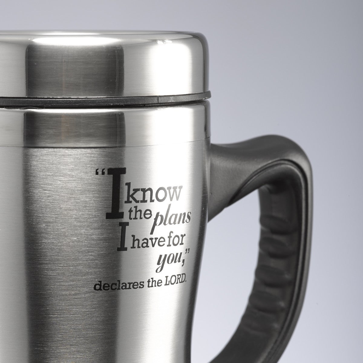 I know the Plans Stainless Steel Travel Mug With Handle - Jeremiah 29:11 - The Christian Gift Company