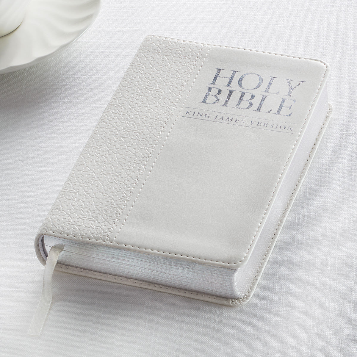 White Faux Leather Compact King James Version Bible - The Christian Gift Company