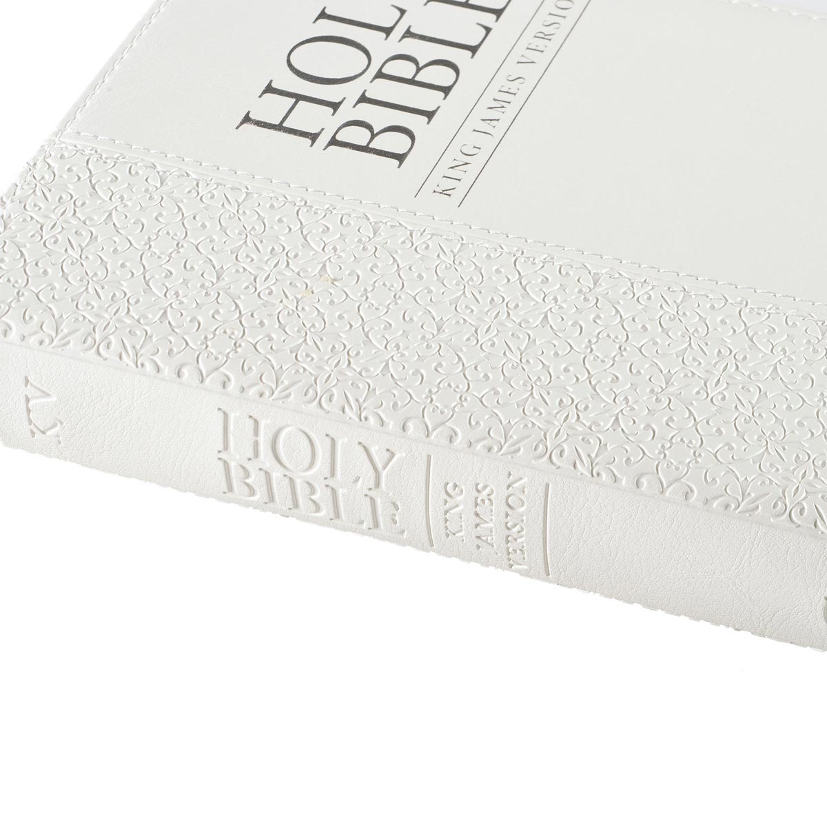 White Faux Leather Compact King James Version Bible - The Christian Gift Company