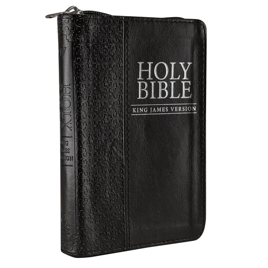 Black Faux Leather Compact King James Version Bible with Zippered Closure - The Christian Gift Company