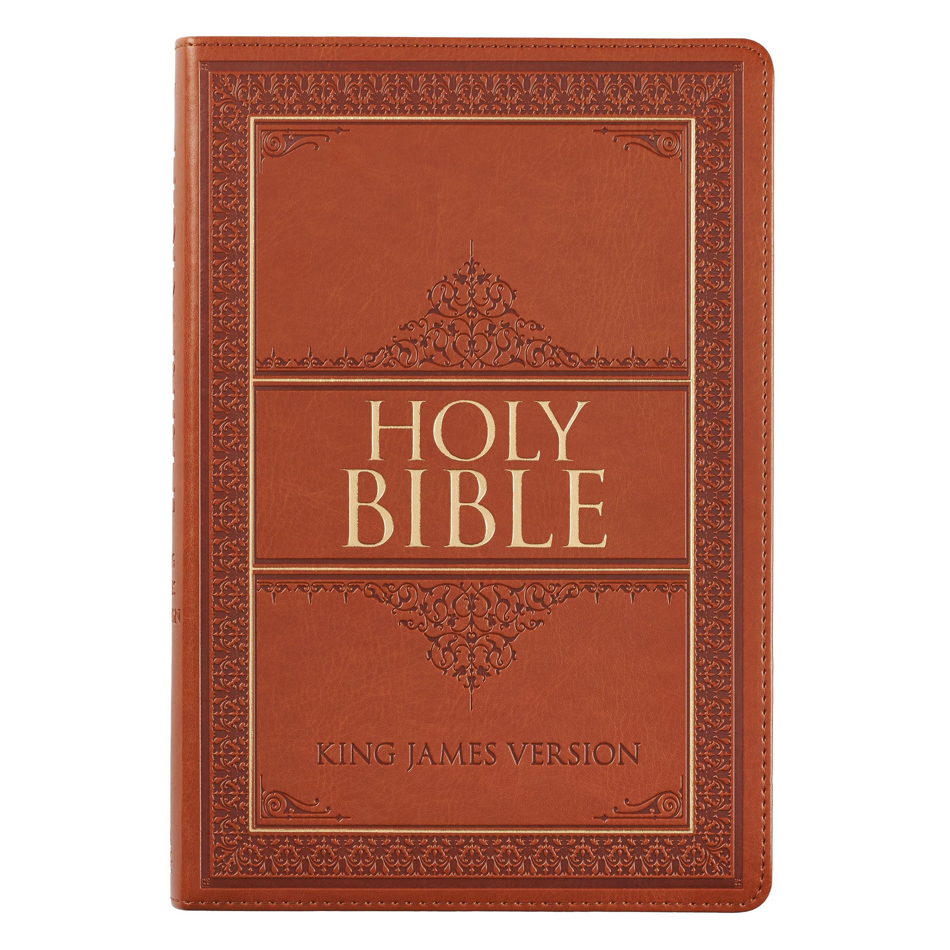 Saddle Tan Faux Leather Large Print Thinline King James Version Bible with Thumb Index - The Christian Gift Company