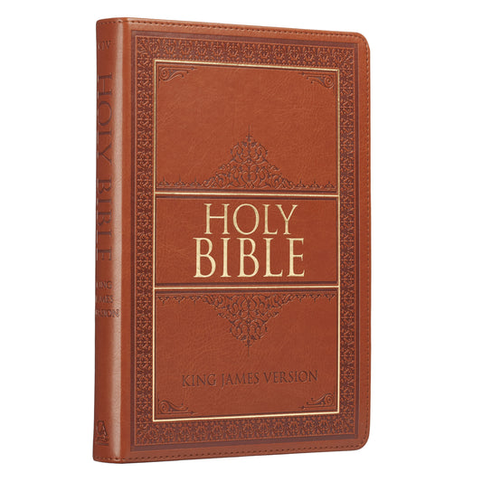 Saddle Tan Faux Leather Large Print Thinline King James Version Bible with Thumb Index - The Christian Gift Company