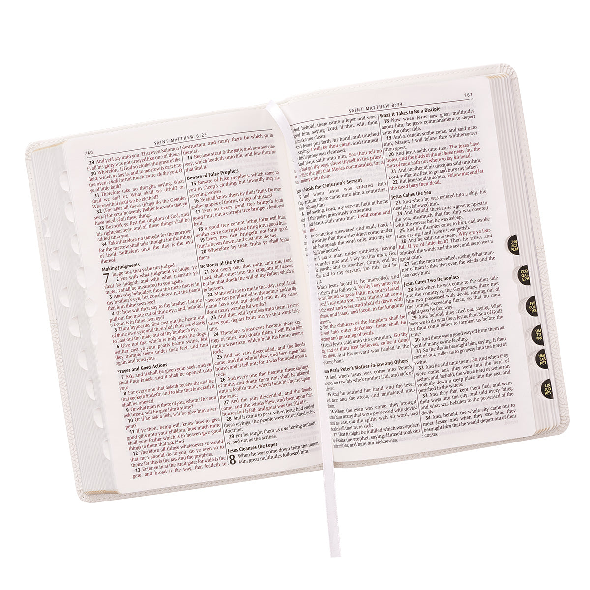 White Faux Leather King James Version Deluxe Gift Bible with Thumb Index - The Christian Gift Company