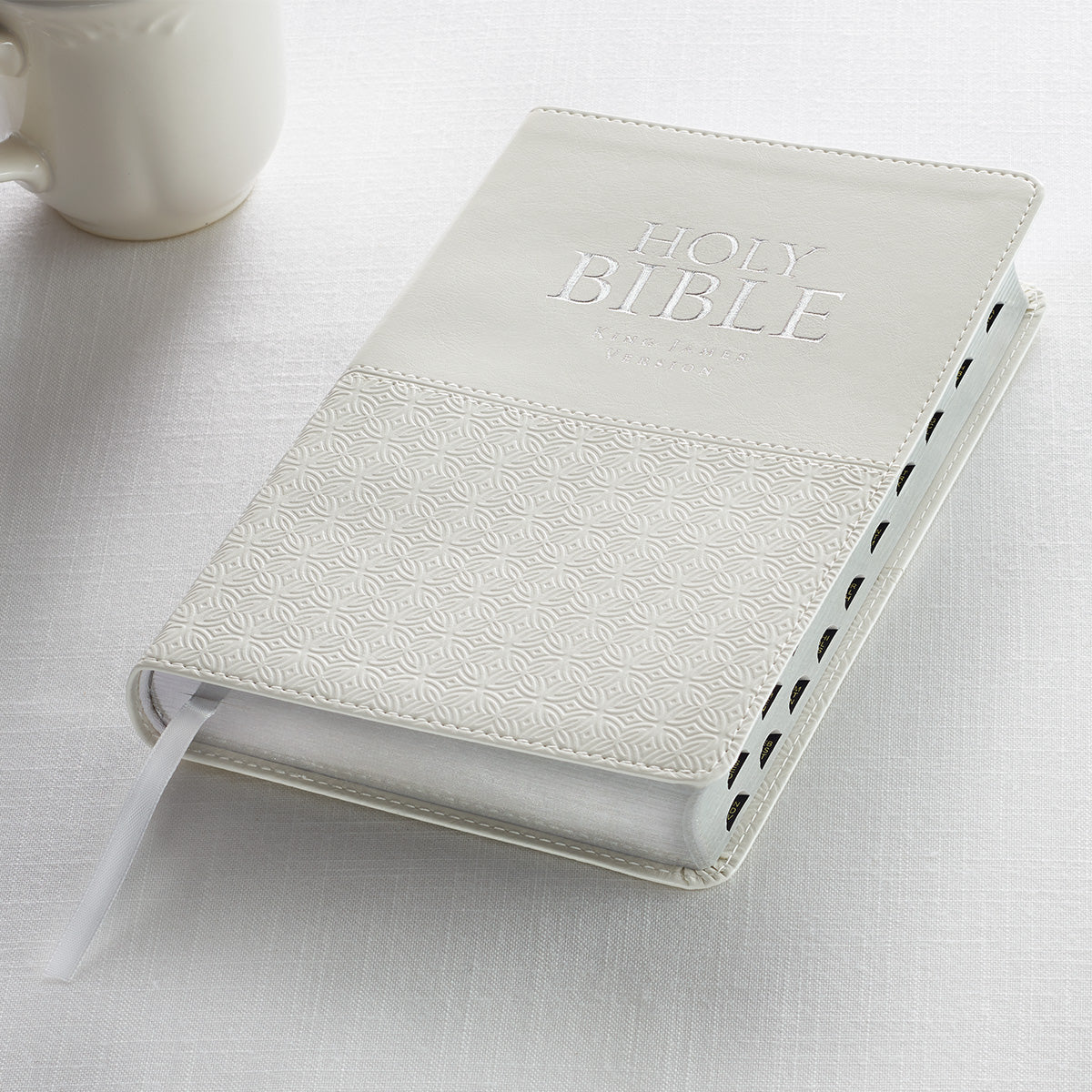 White Faux Leather King James Version Deluxe Gift Bible with Thumb Index - The Christian Gift Company