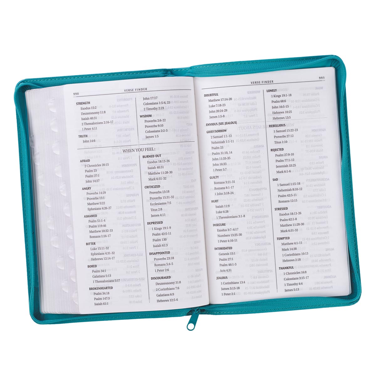 Turquoise Faux Leather King James Version Deluxe Gift Bible with Thumb Index and Zippered Closure - The Christian Gift Company