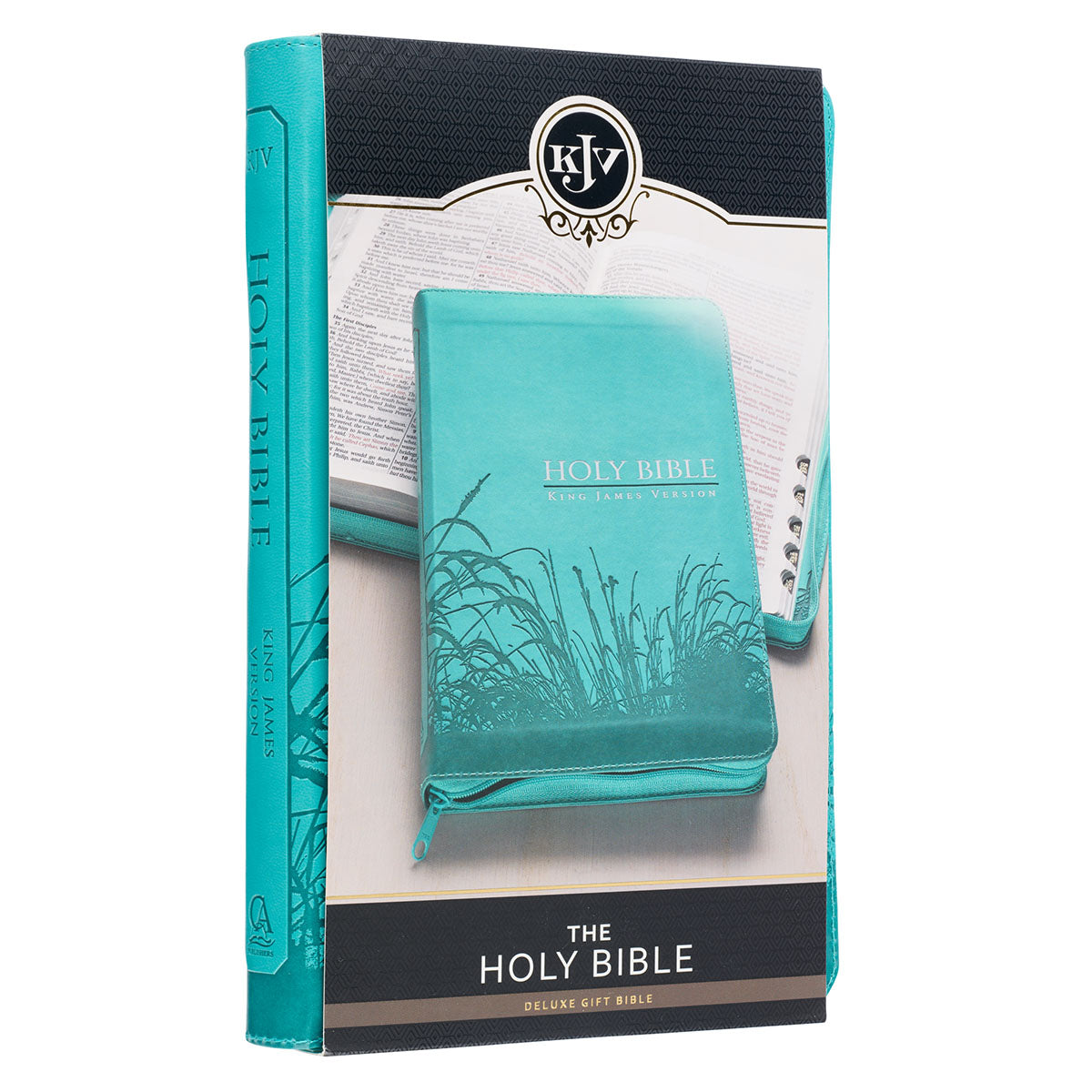 Turquoise Faux Leather King James Version Deluxe Gift Bible with Thumb Index and Zippered Closure - The Christian Gift Company