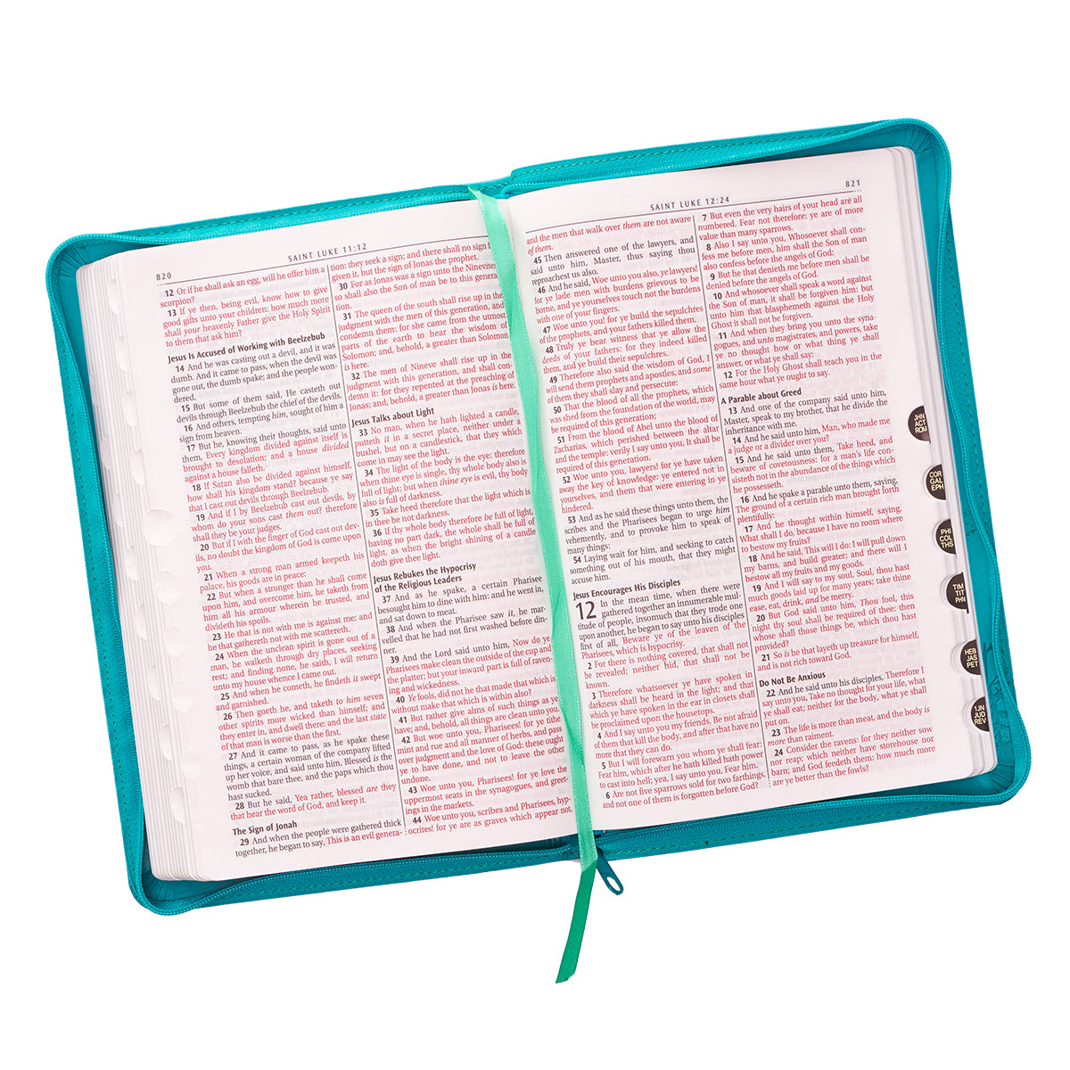 Turquoise Faux Leather King James Version Deluxe Gift Bible with Thumb Index and Zippered Closure - The Christian Gift Company