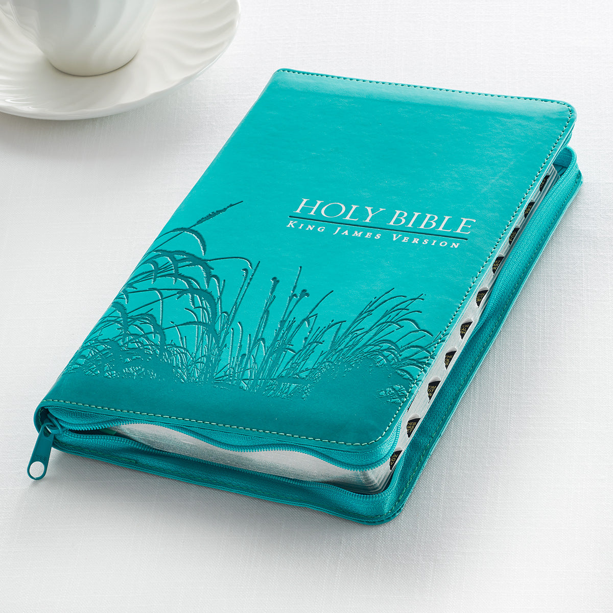 Turquoise Faux Leather King James Version Deluxe Gift Bible with Thumb Index and Zippered Closure - The Christian Gift Company