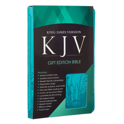 Turquoise Faux Leather King James Version Deluxe Gift Bible with Thumb Index and Zippered Closure - The Christian Gift Company
