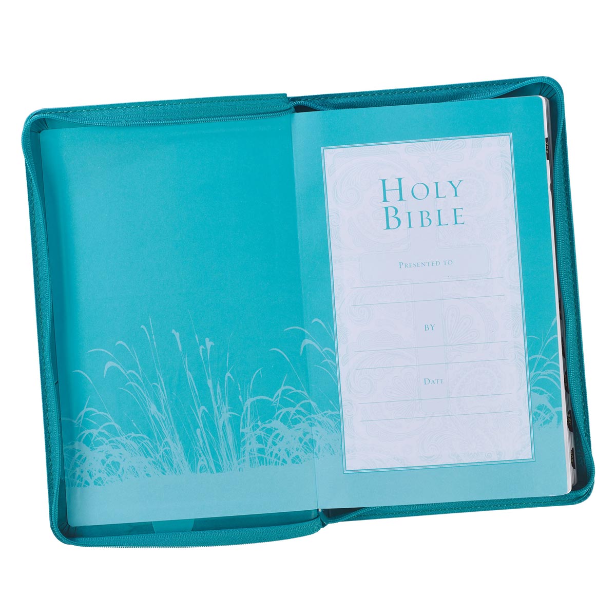 Turquoise Faux Leather King James Version Deluxe Gift Bible with Thumb Index and Zippered Closure - The Christian Gift Company