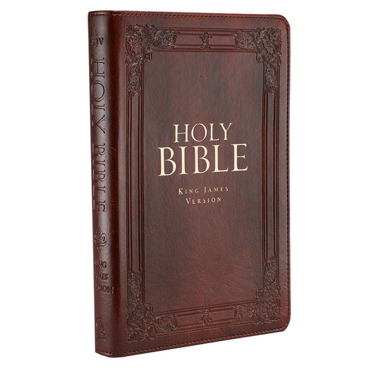 Saddle Tan Faux Leather Deluxe King James Version Gift Bible with Thumb Index - The Christian Gift Company