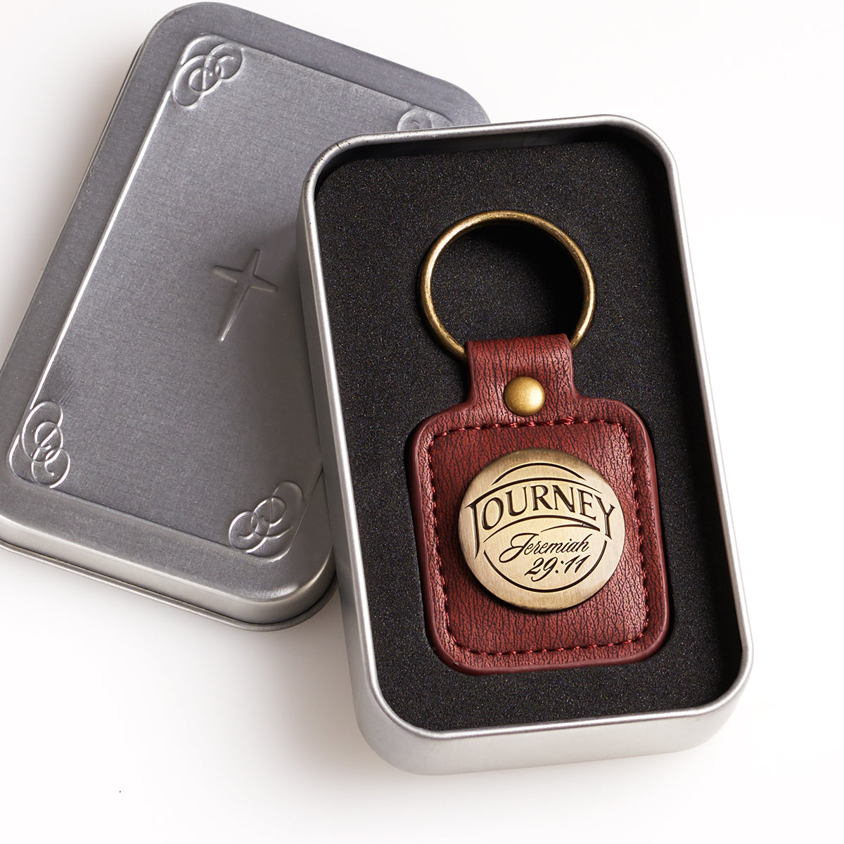 Journey Brown Faux Leather Key Ring - Jeremiah 29:11 - The Christian Gift Company
