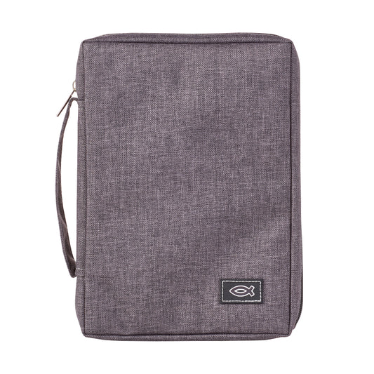 Grey Poly-Canvas Value Bible Cover with Fish Badge - The Christian Gift Company