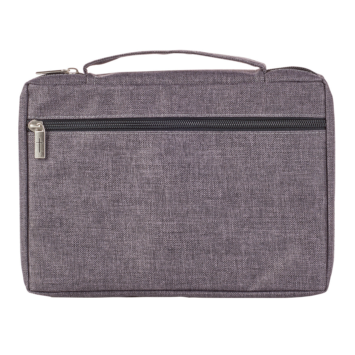 Grey Poly-Canvas Value Bible Cover with Fish Badge - The Christian Gift Company