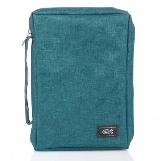 Teal Poly-Canvas Value Bible Cover with Fish Badge - The Christian Gift Company
